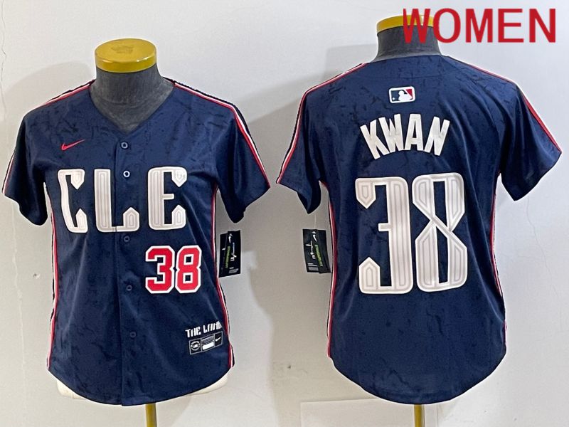 Women Cleveland Indians #38 Kwan Blue City Edition Nike 2024 MLB Jersey style 2